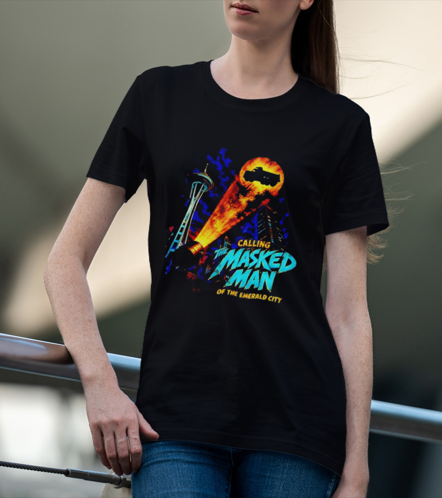 Calling The Masked Man Emerald City Space Needle T-Shirt