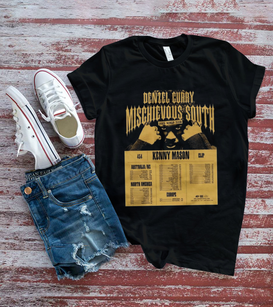 Denzel Curry Mischievous South 2025 World Tour Kenny Mason Clip 454 Australia North America Europe Dates T-Shirt