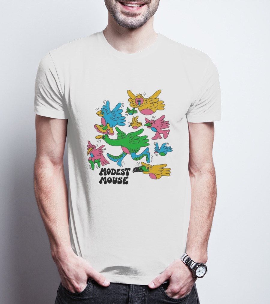 Modest Mouse Colorful Birds Flock T-Shirt