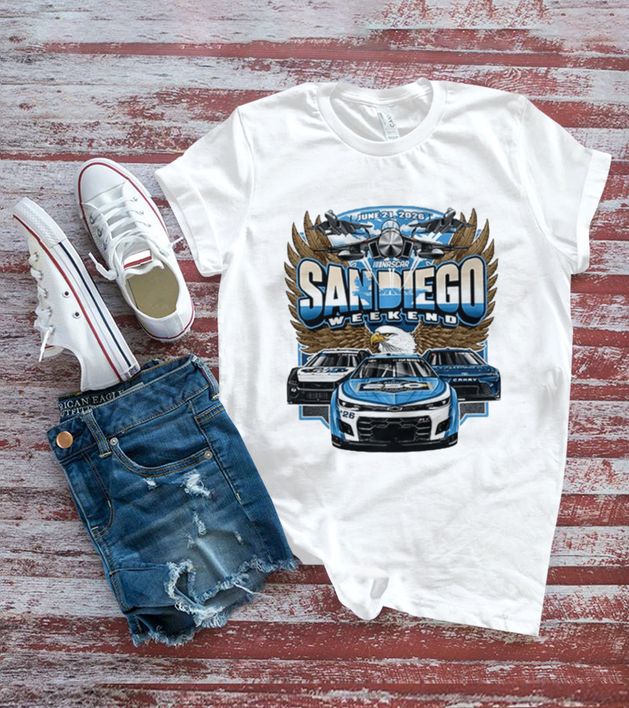June 21 2026 NASCAR San Diego Weekend Americana Event Racing Cars And Eagle Wings T-Shirt