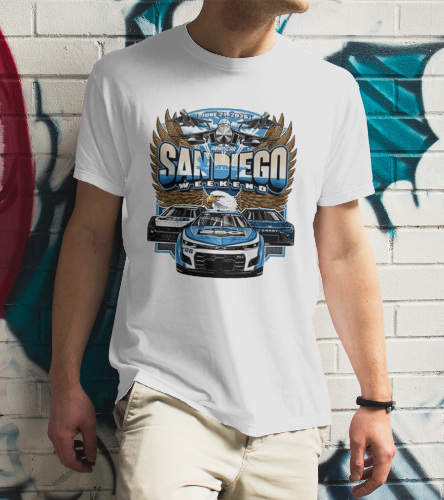 June 21 2026 NASCAR San Diego Weekend Americana Event Racing Cars And Eagle Wings T-Shirt