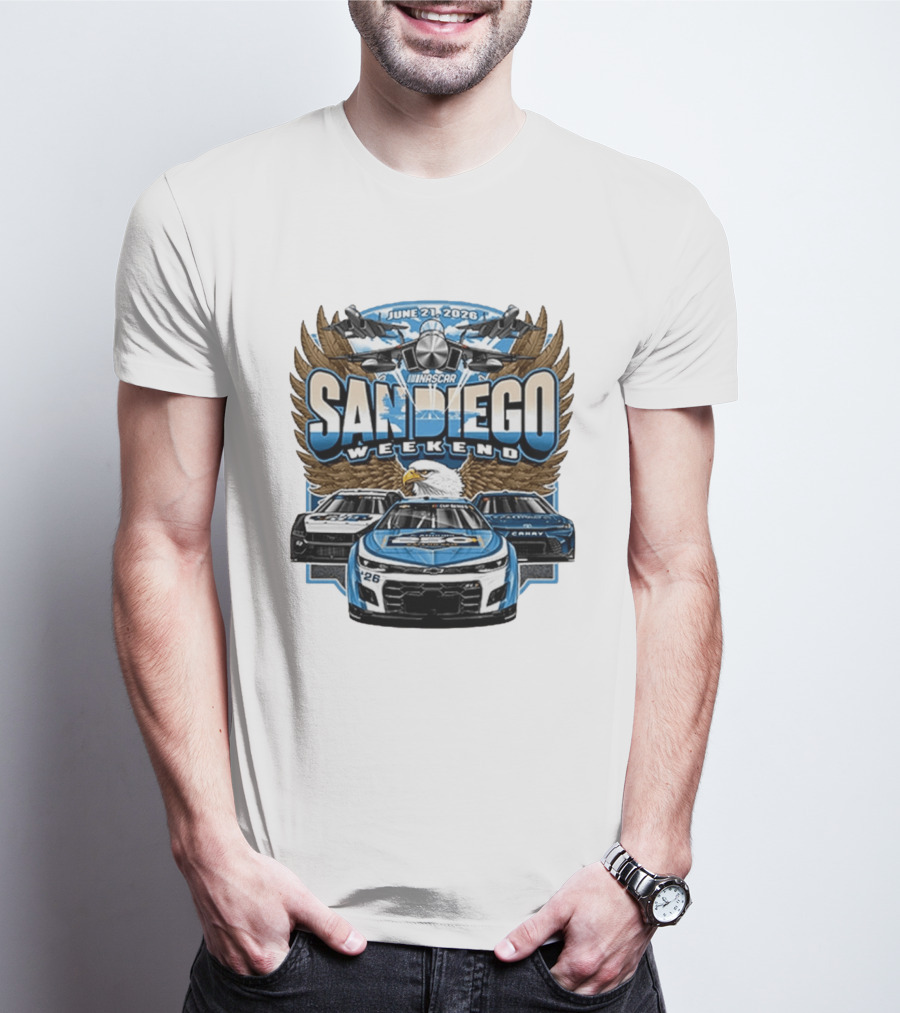June 21 2026 NASCAR San Diego Weekend Americana Event Racing Cars And Eagle Wings T-Shirt