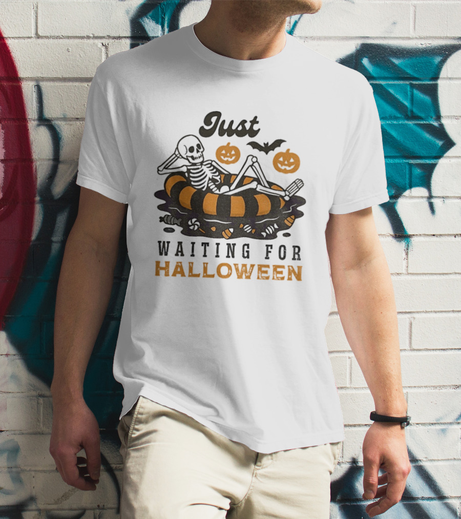 Just Waiting For Halloween Skeleton Beach 2025 T-Shirt