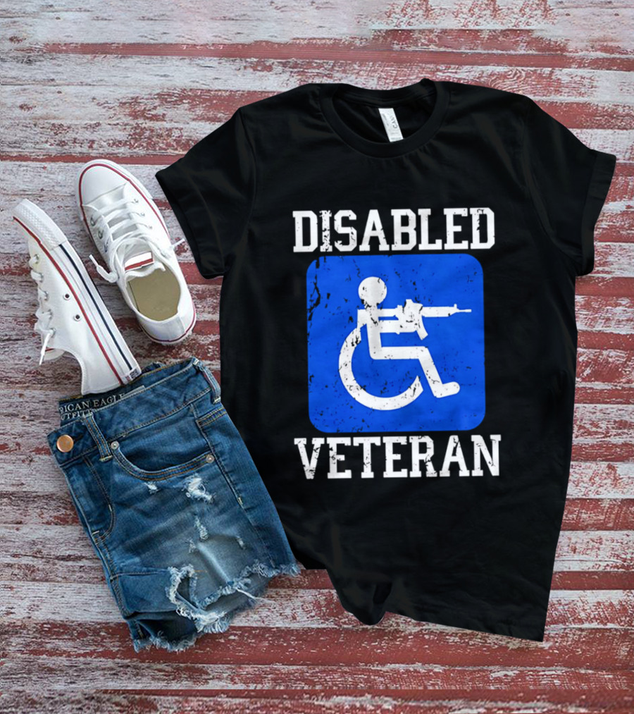 Disabled Veteran Blue Wheelchair Symbol With Gun T-Shirt