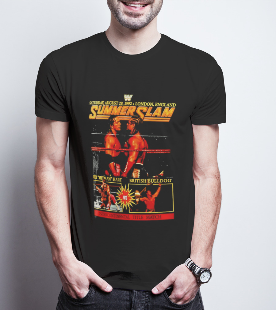 WWF SummerSlam 1992 Bret Hart Vs British Bulldog London England T-Shirt
