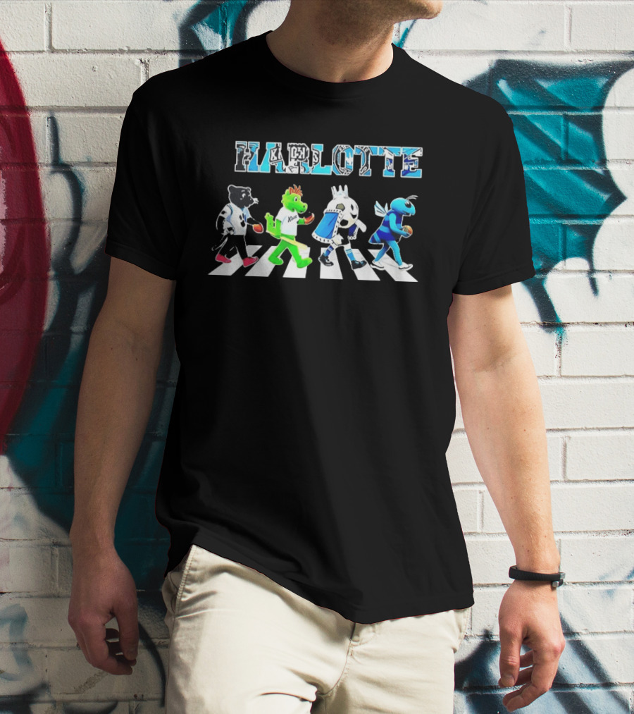 Charlotte Sports Teams Mascots Crossing Abbey Road T-Shirt
