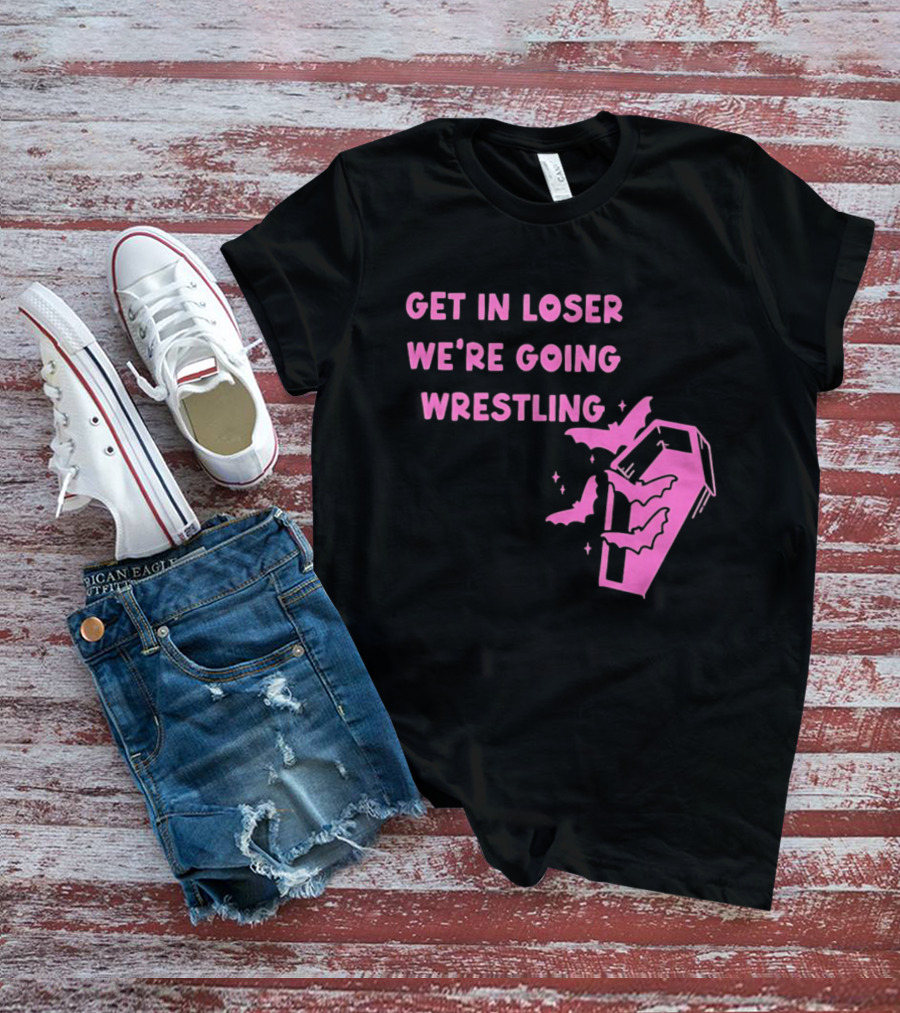 Get In Loser We're Going Wrestling Coffin With Bats And Stars T-Shirt