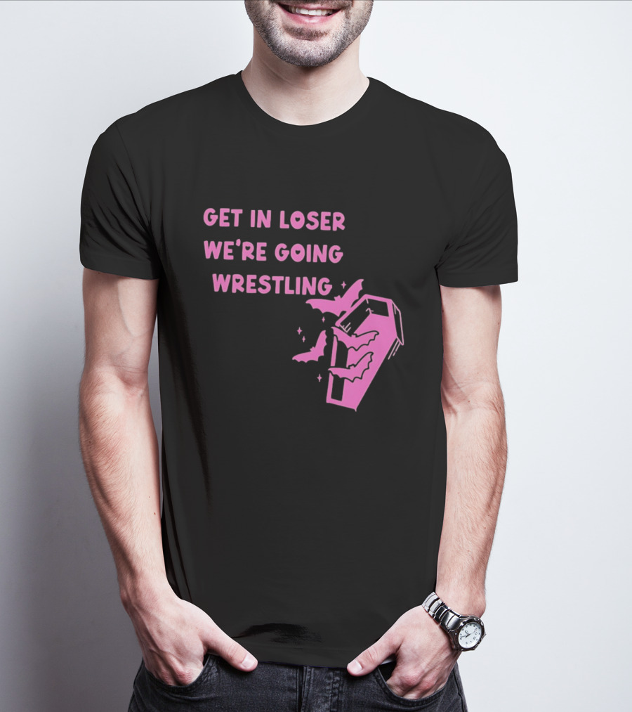 Get In Loser We're Going Wrestling Coffin With Bats And Stars T-Shirt