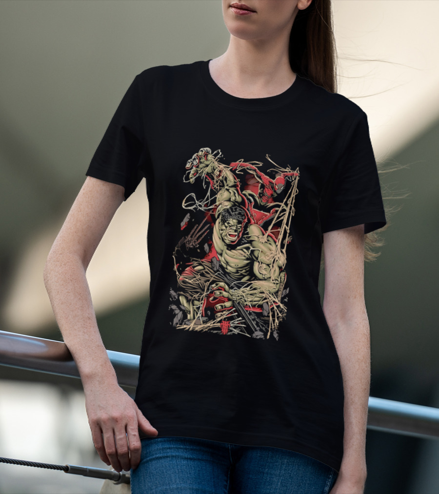 Marvel Hulk Spider Man Dynamic Action Scene T-Shirt