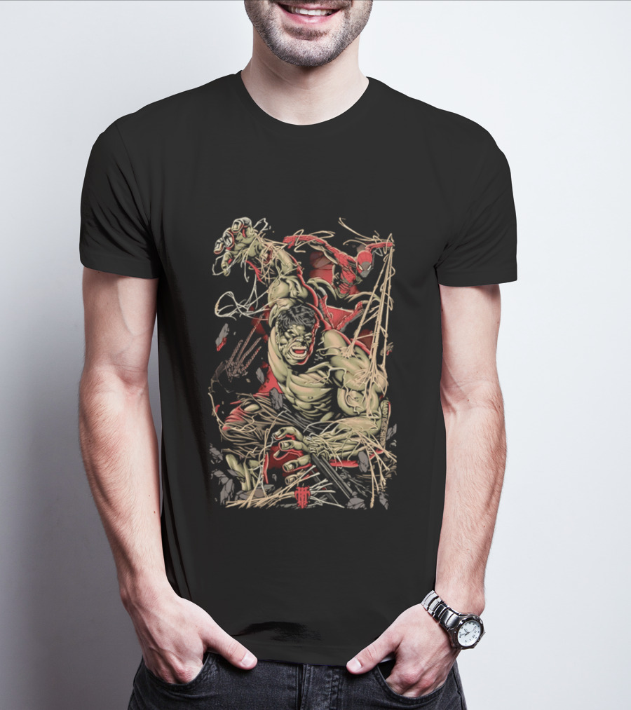 Marvel Hulk Spider Man Dynamic Action Scene T-Shirt