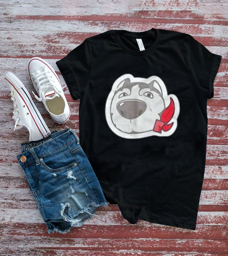 Husky Dog With Red Bandana Puppy Cute Cartoon Face T-Shirt
