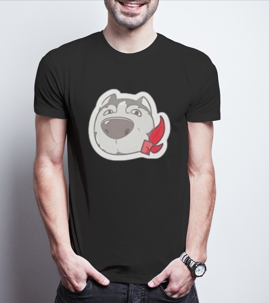 Husky Dog With Red Bandana Puppy Cute Cartoon Face T-Shirt