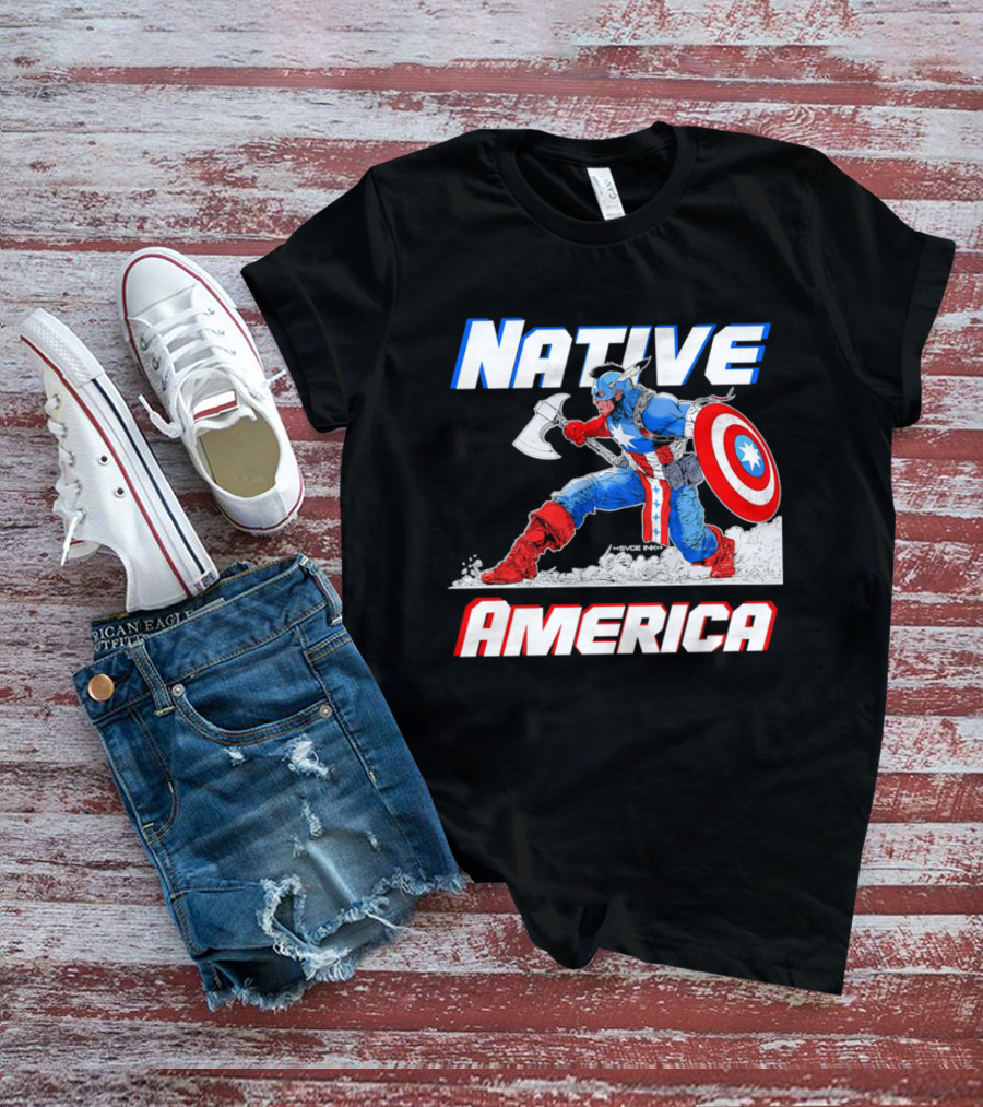 Native America Captain America Axe And Shield Hero T-Shirt