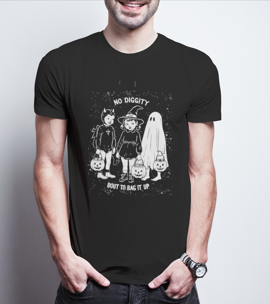 No Diggity Bout To Bag It Up Halloween Ghost Witch Devil Kids Spooky Season T-Shirt