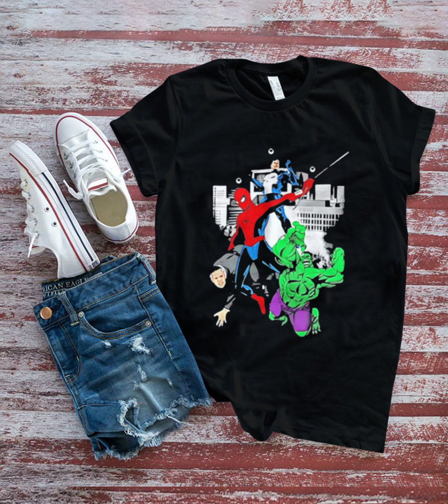 Spider Man The Punisher And The Hulk Marvel Comic Heroes Collage T-Shirt