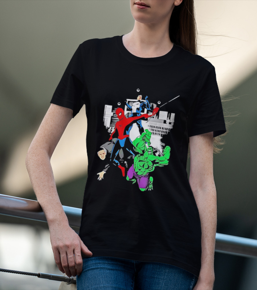 Spider Man The Punisher And The Hulk Marvel Comic Heroes Collage T-Shirt