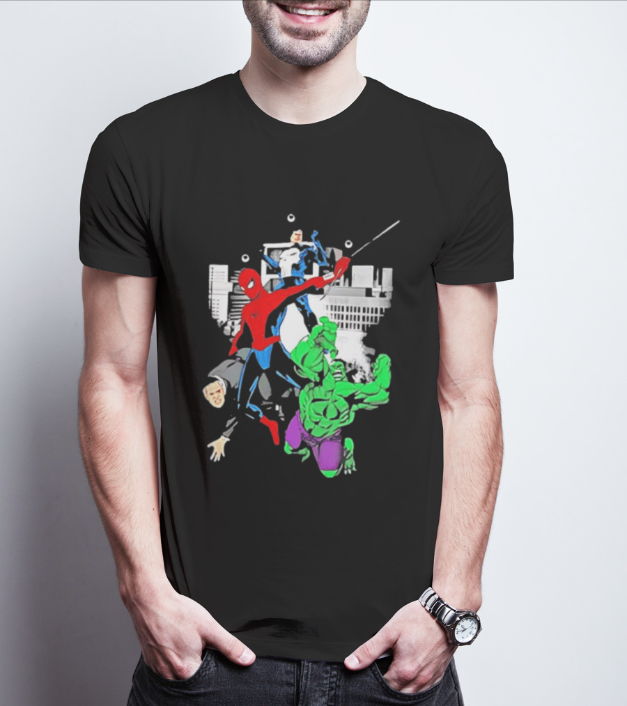 Spider Man The Punisher And The Hulk Marvel Comic Heroes Collage T-Shirt