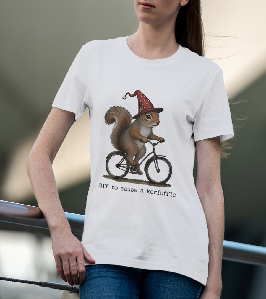 Squirrel In Wizard Hat Riding Bicycle Off To Cause A Kerfuffle T-Shirt