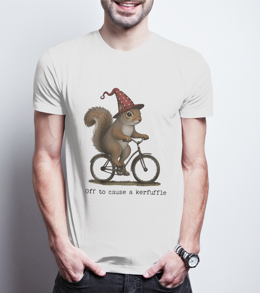 Squirrel In Wizard Hat Riding Bicycle Off To Cause A Kerfuffle T-Shirt