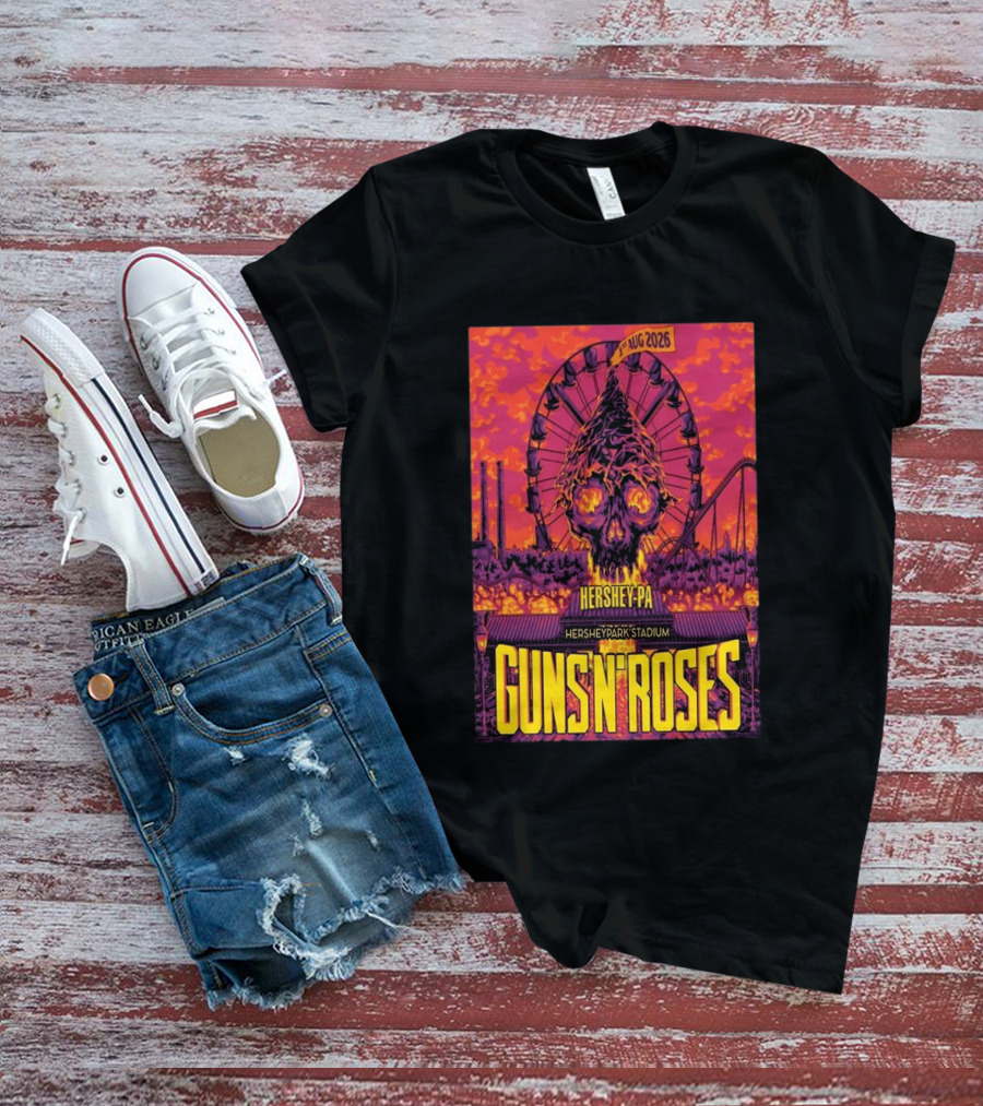 Guns N' Roses Aug 01 2026 Hersheypark Stadium Hershey PA Ferris Wheel Skull Tour T-Shirt