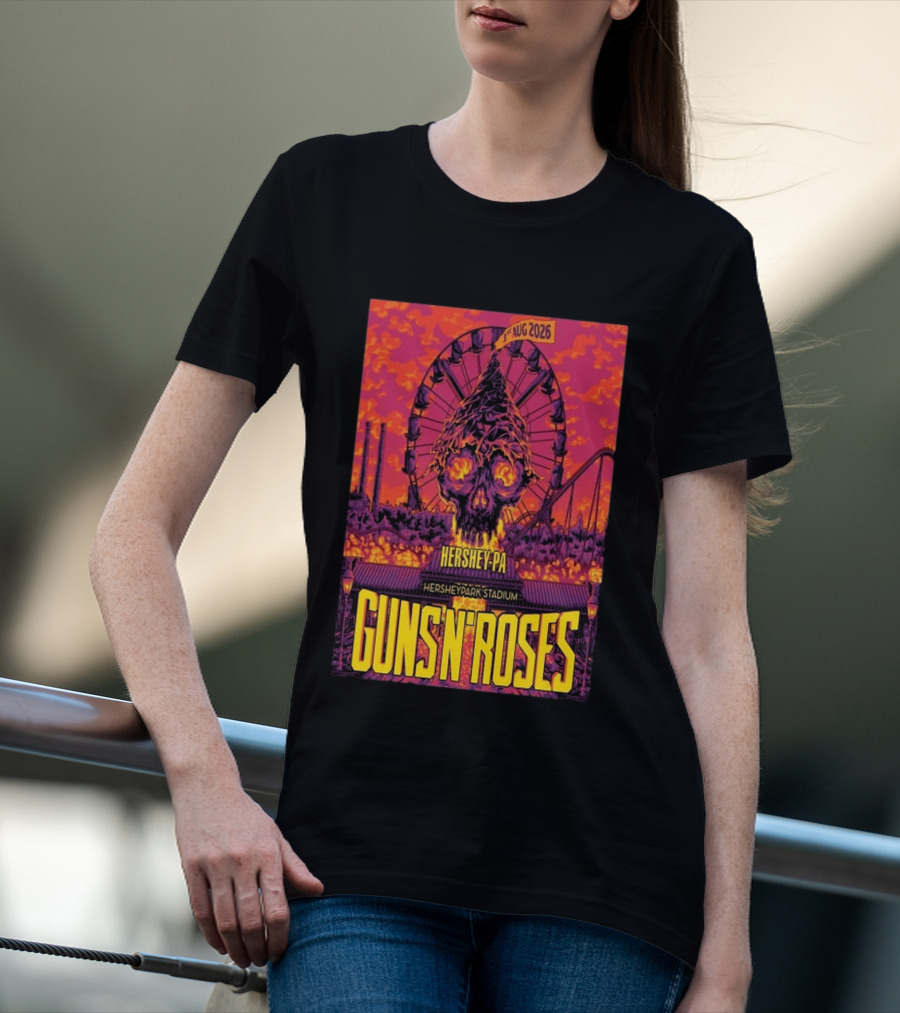 Guns N' Roses Aug 01 2026 Hersheypark Stadium Hershey PA Ferris Wheel Skull Tour T-Shirt