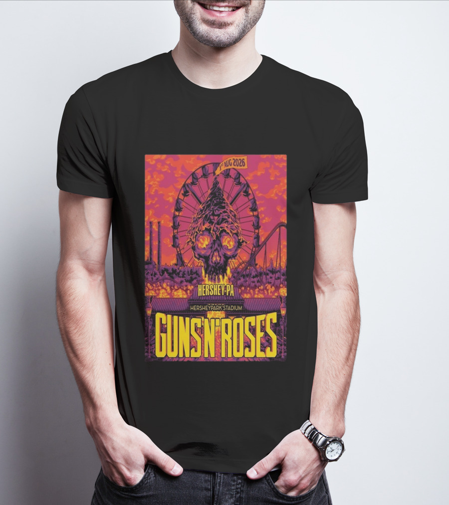 Guns N' Roses Aug 01 2026 Hersheypark Stadium Hershey PA Ferris Wheel Skull Tour T-Shirt
