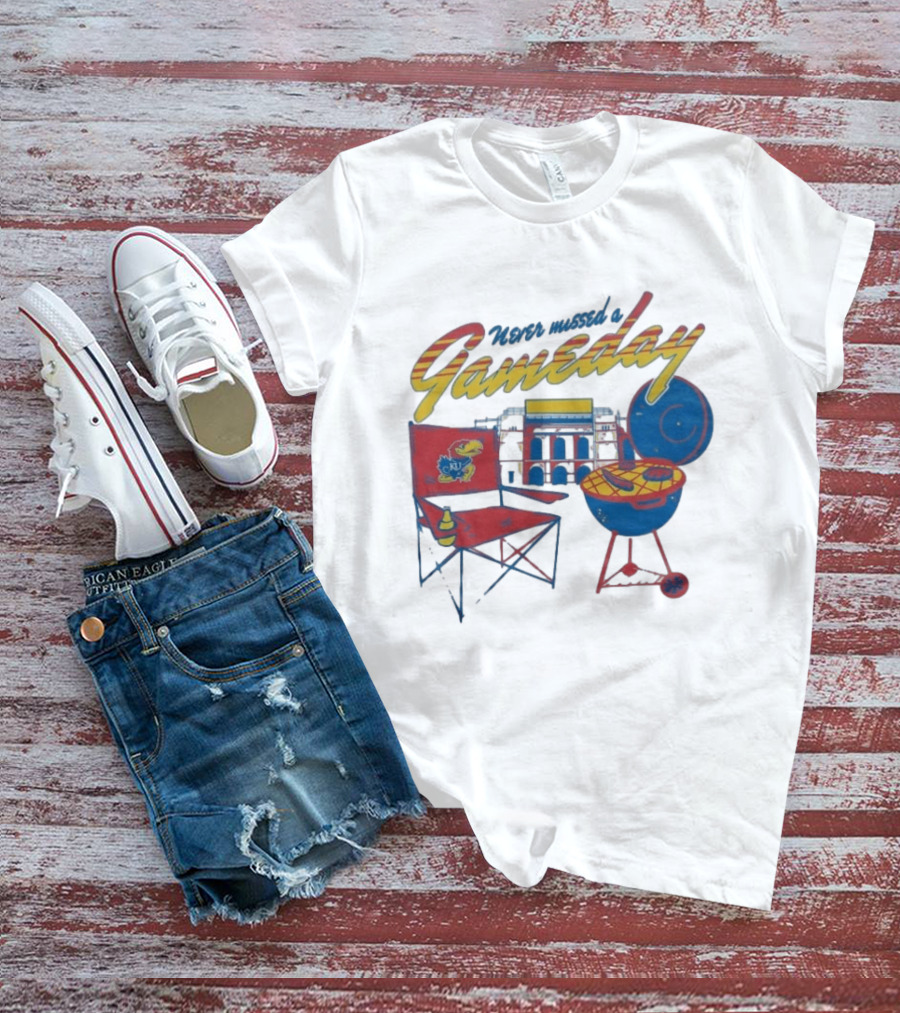 Kansas Jayhawks Never Missed A Gameday BBQ Chair Stadium Grill T-Shirt