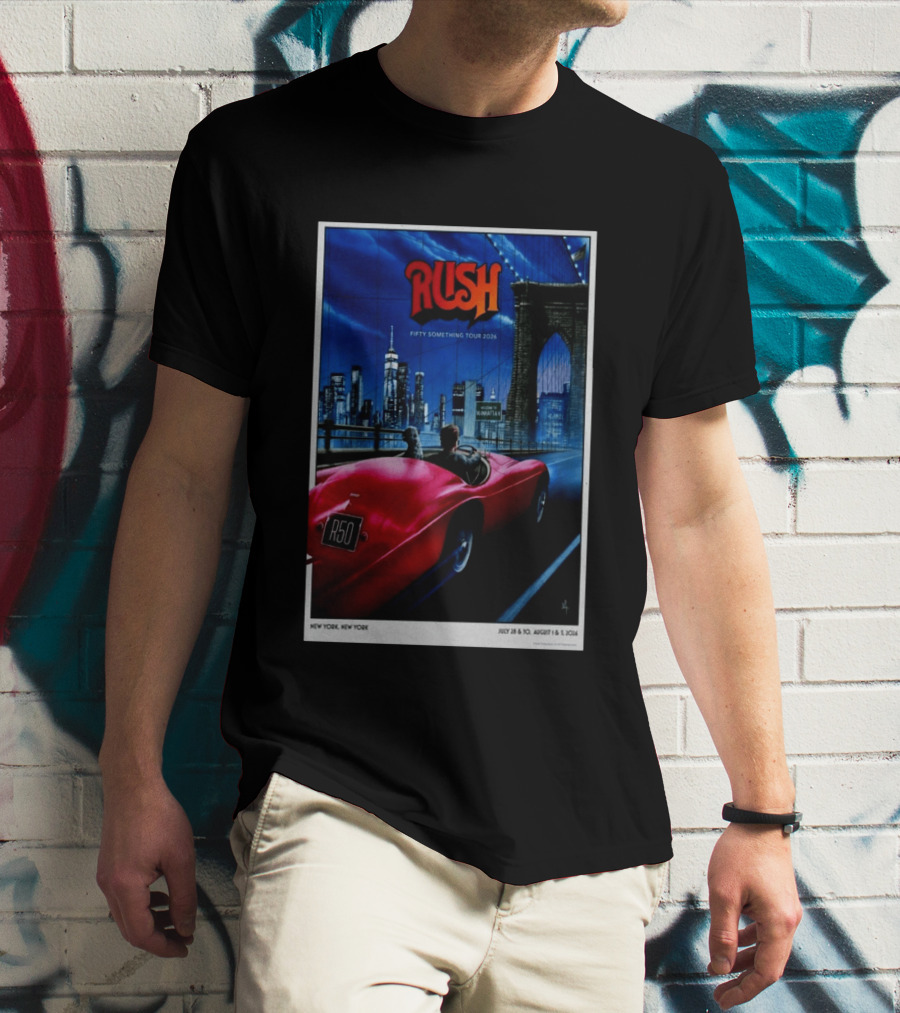 Rush Fifty Something Tour 2026 Manhattan NYC July 28 30 August 1 3 New York Bridge Red Car T-Shirt