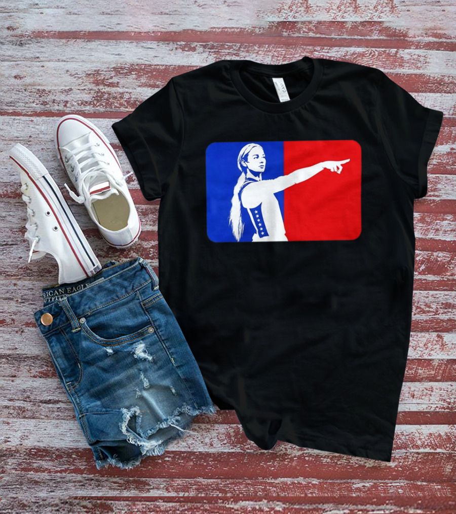 Sophie Cunningham WNBA 2026 Pointing Gesture In Blue And Red T-Shirt