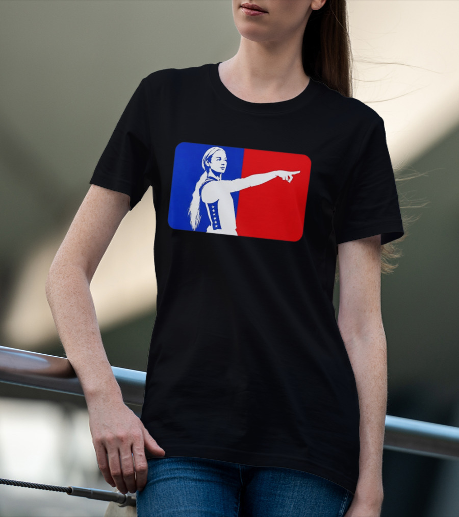 Sophie Cunningham WNBA 2026 Pointing Gesture In Blue And Red T-Shirt