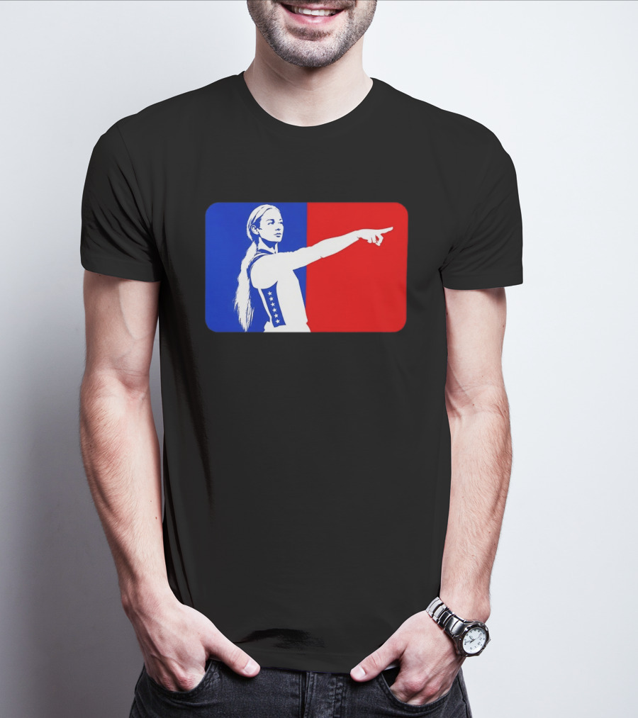 Sophie Cunningham WNBA 2026 Pointing Gesture In Blue And Red T-Shirt