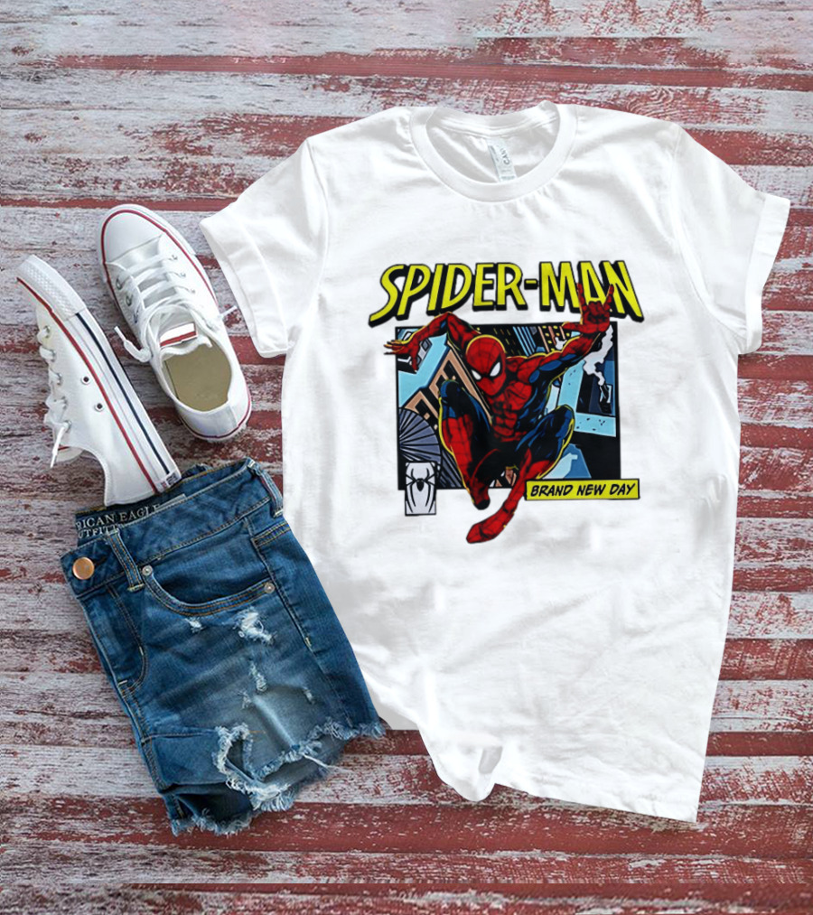 Spider Man Brand New Day Iconic Comic Style Swinging Action T-Shirt