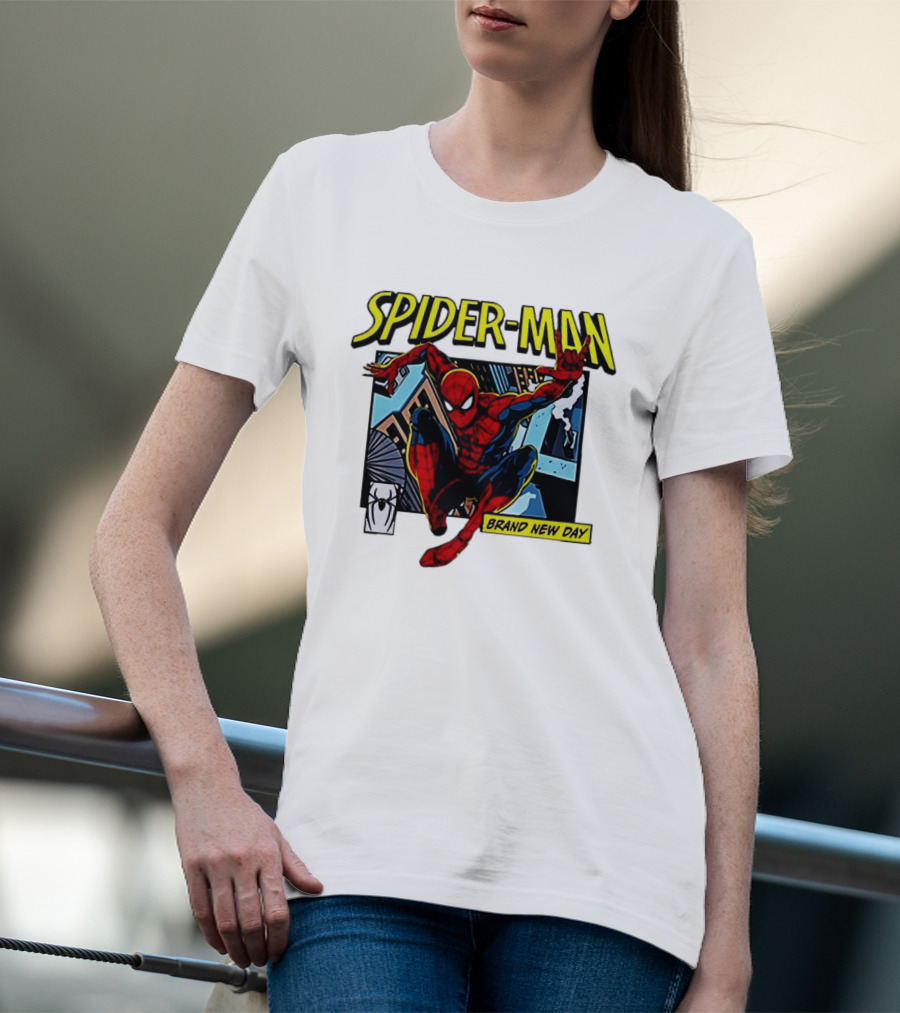 Spider Man Brand New Day Iconic Comic Style Swinging Action T-Shirt