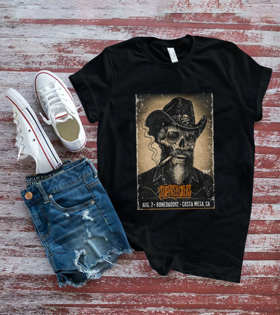 Supersuckers Aug 7 Bonedadydz Costa Mesa CA Cowboy Skull Smoking T-Shirt