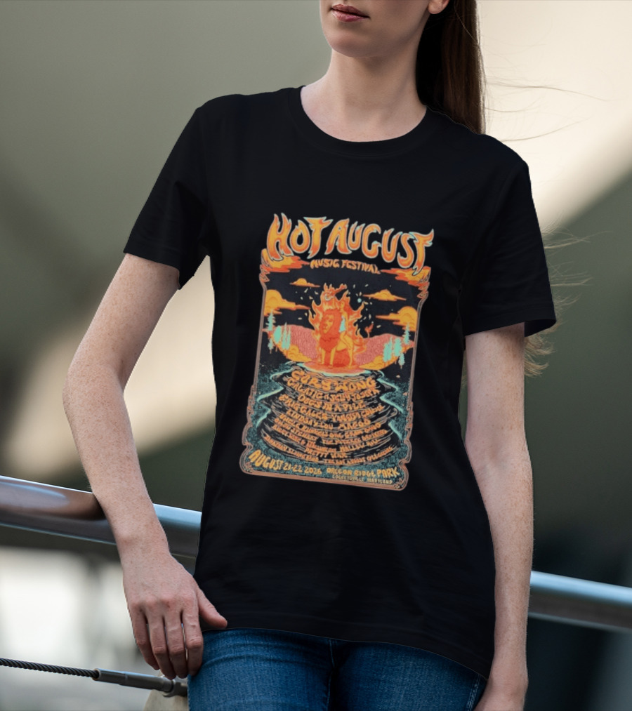 Hot August Music Festival 2026 Oregon Ridge Park Featuring Grace Stone Galactic Hartska Dogs Brass Playground Elise Testone DJ Williams T-Shirt