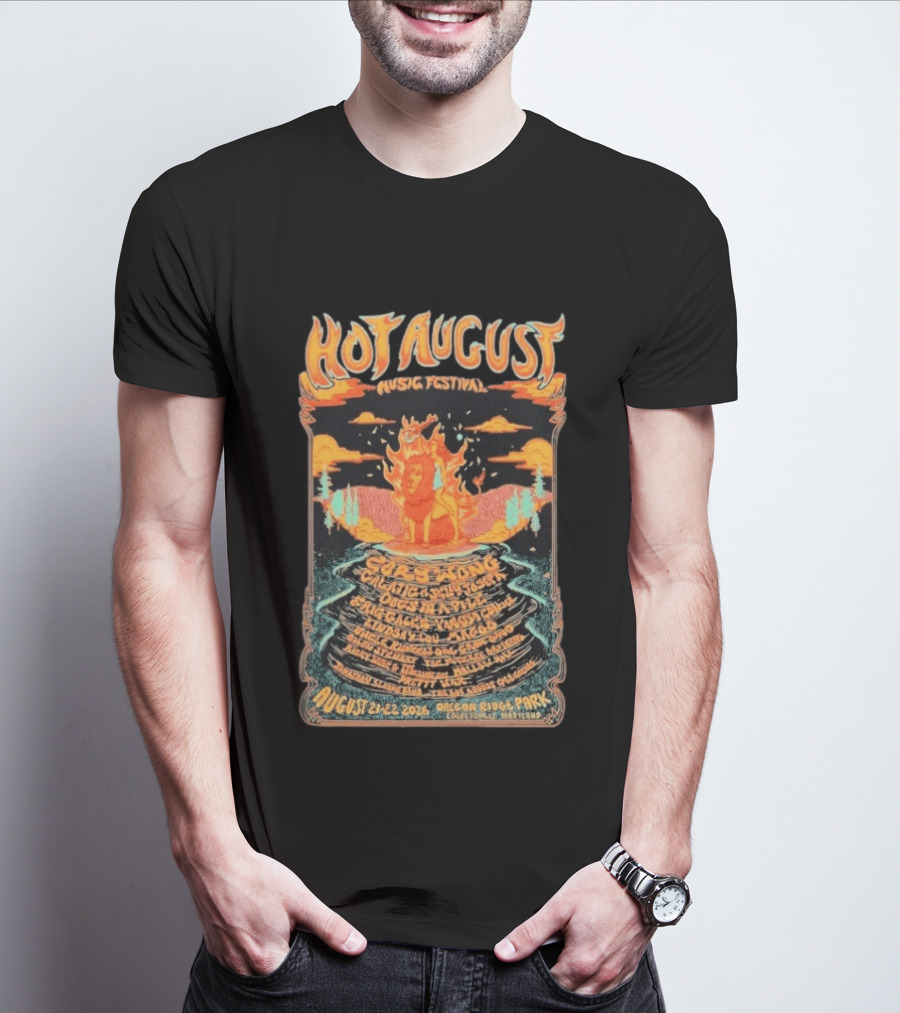 Hot August Music Festival 2026 Oregon Ridge Park Featuring Grace Stone Galactic Hartska Dogs Brass Playground Elise Testone DJ Williams T-Shirt