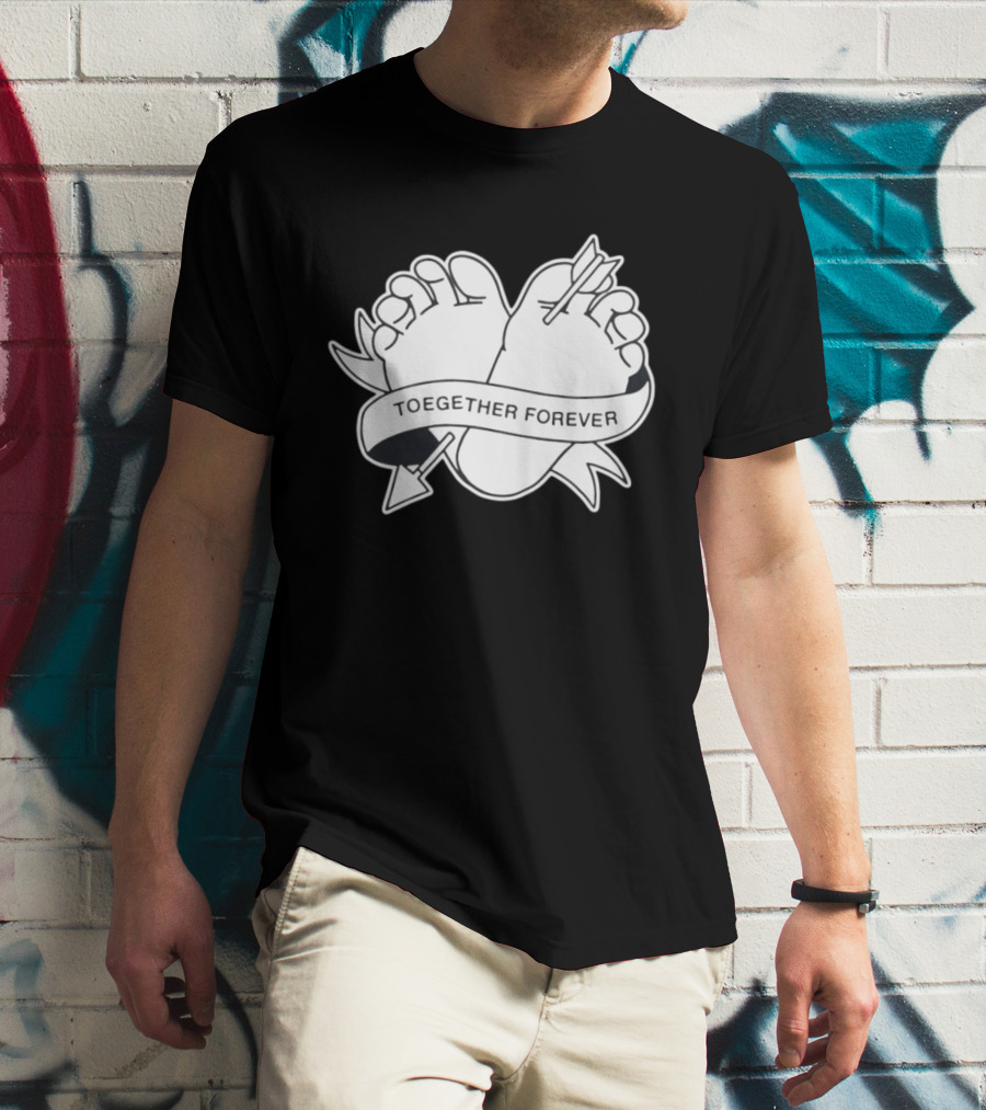 Cupid's Piercing Toegther Forever Two Feet Arrow Heart Ribbon T-Shirt