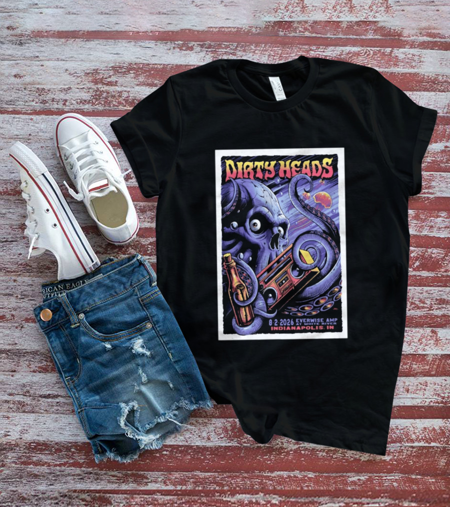 Dirty Heads Everwise Amp At White River 8.2.2026 Indianapolis IN Octopus Skull Alien Boombox T-Shirt
