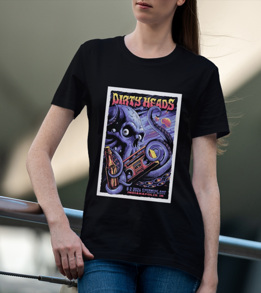 Dirty Heads Everwise Amp At White River 8.2.2026 Indianapolis IN Octopus Skull Alien Boombox T-Shirt
