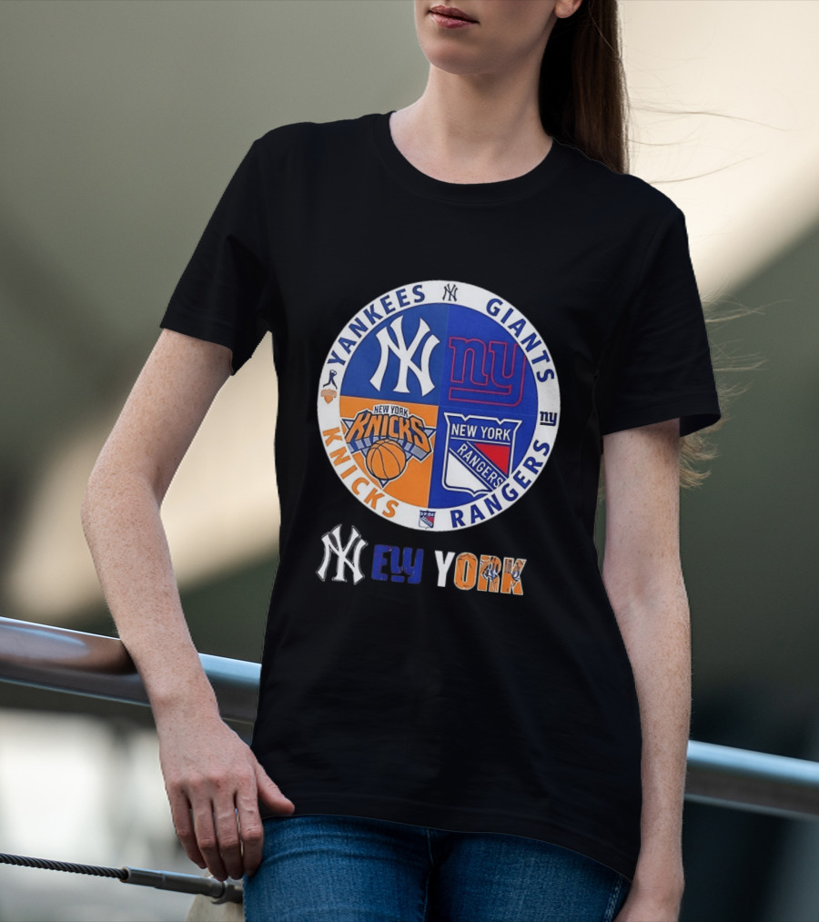 Yankees Giants Knicks Rangers New York Sports Teams Logos T-Shirt