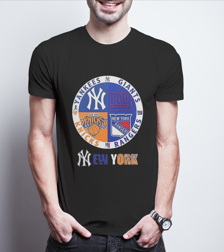 Yankees Giants Knicks Rangers New York Sports Teams Logos T-Shirt