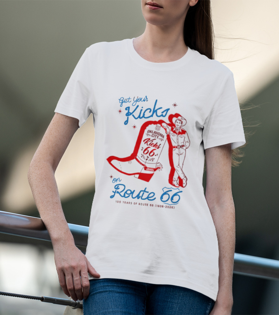 Get Your Kicks On Route 66 100 Years 1926 2026 Oklahoma City Cowboy T-Shirt