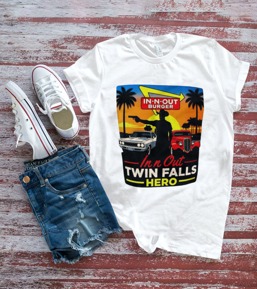In N Out Burger Twin Falls Hero Sunset Cars Palms 2026 T-Shirt