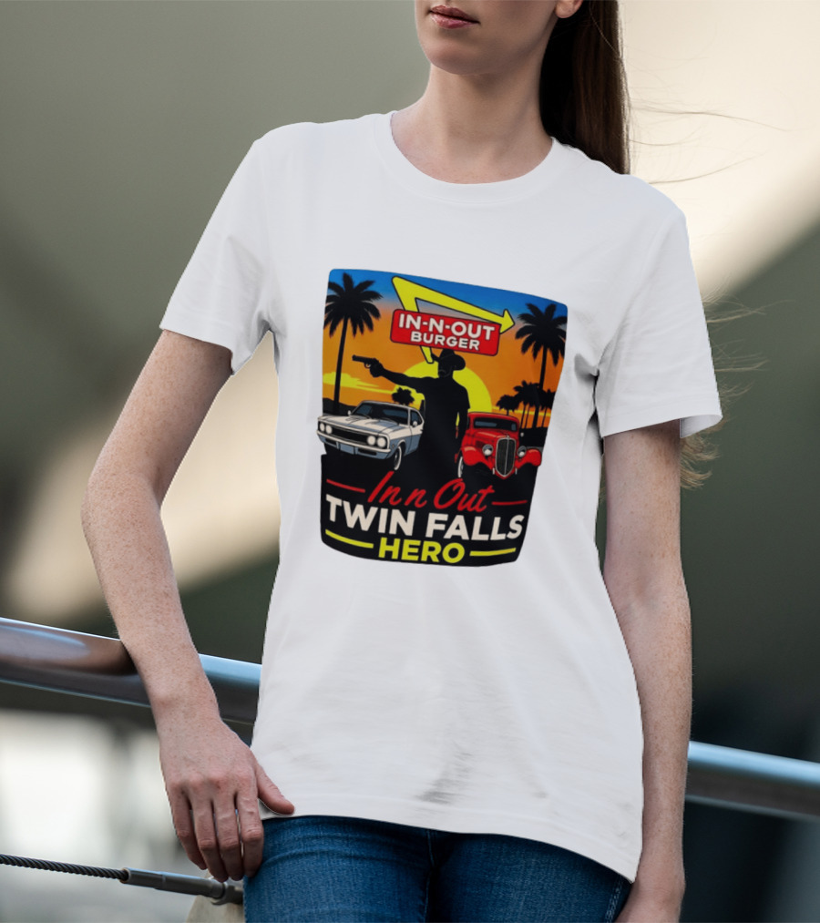 In N Out Burger Twin Falls Hero Sunset Cars Palms 2026 T-Shirt