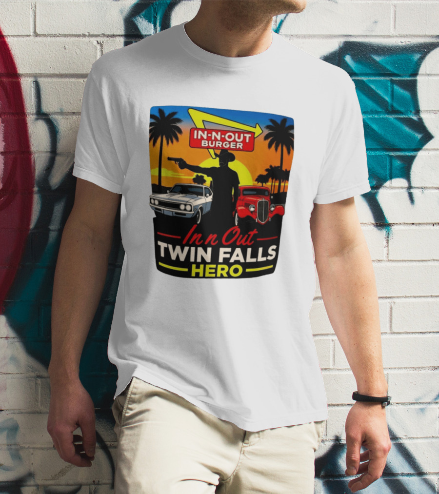 In N Out Burger Twin Falls Hero Sunset Cars Palms 2026 T-Shirt
