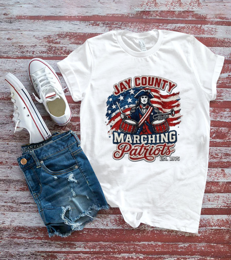 Jay County Marching Patriots Est 1975 American Flag Drummer T-Shirt