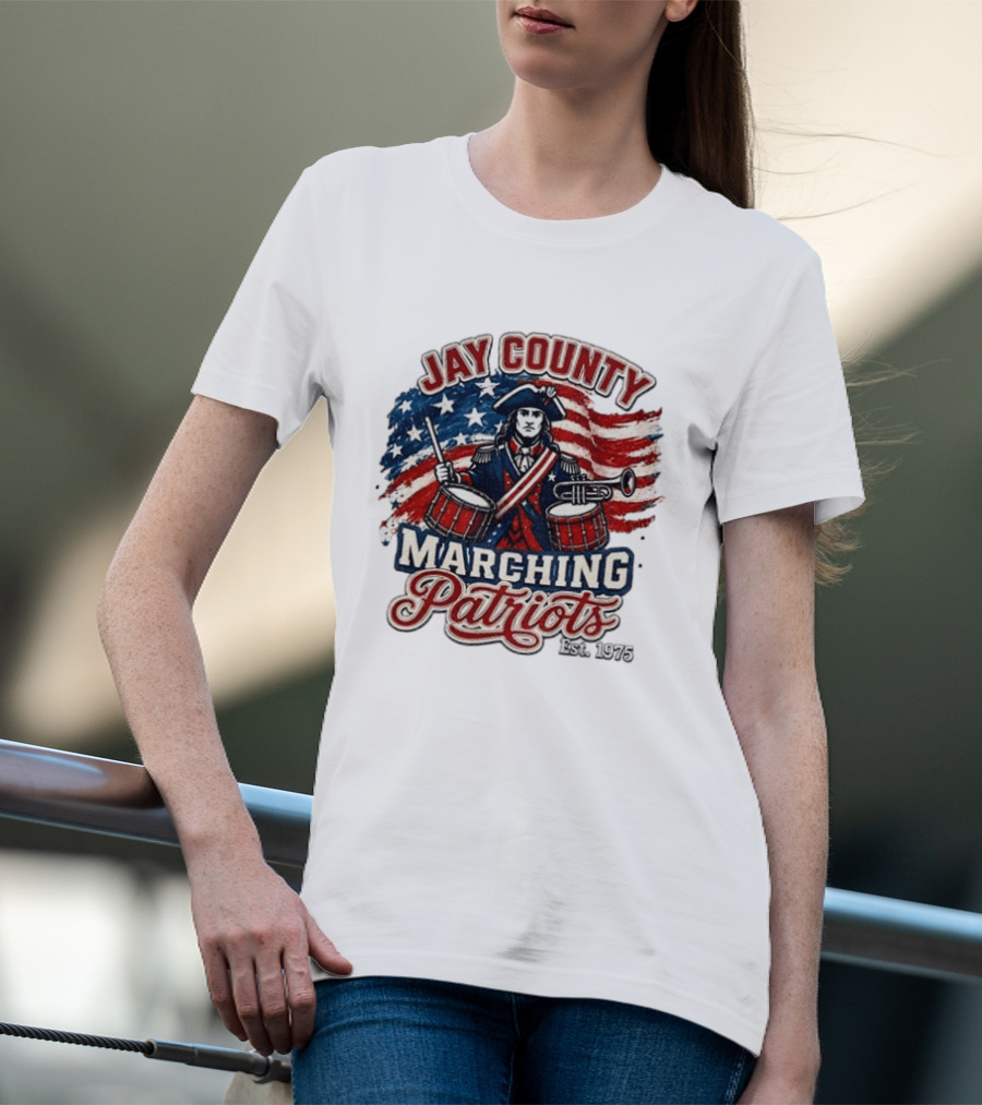 Jay County Marching Patriots Est 1975 American Flag Drummer T-Shirt