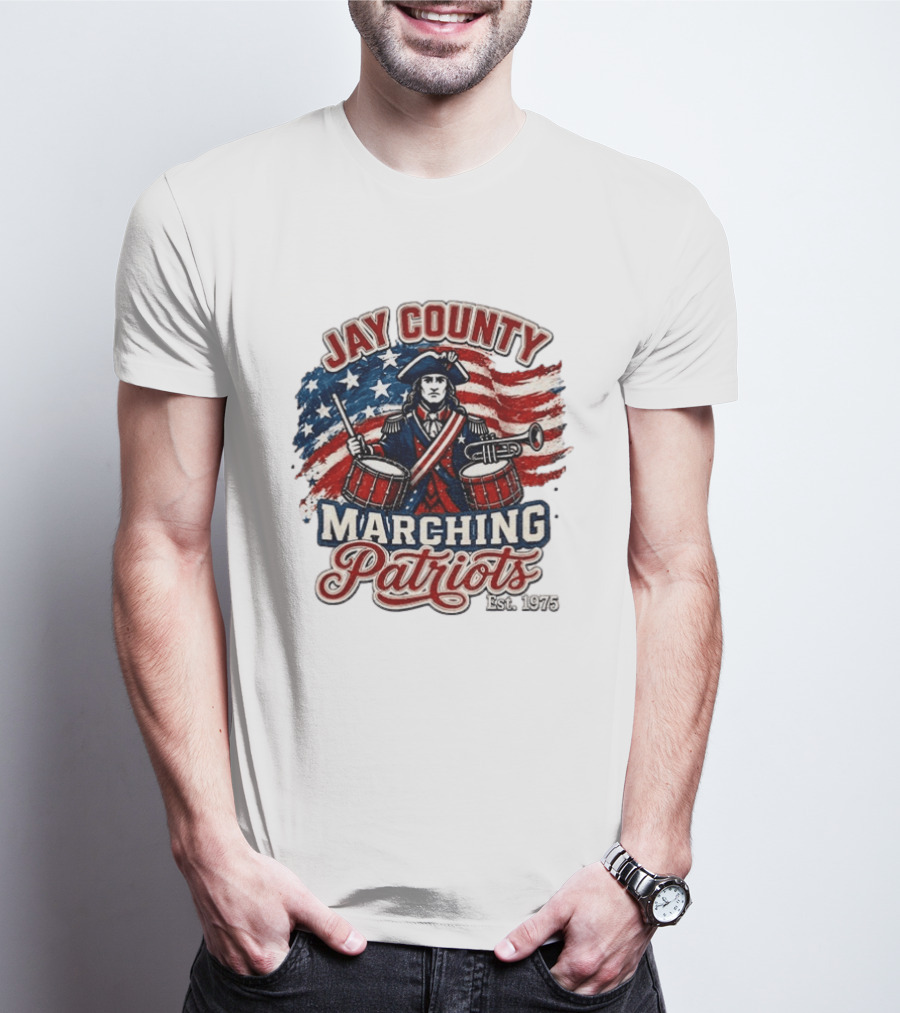 Jay County Marching Patriots Est 1975 American Flag Drummer T-Shirt