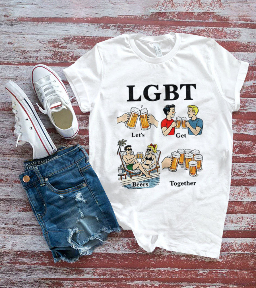 LGBT Let's Get Beers Together Retro Style Beer Cheers Illustrations T-Shirt