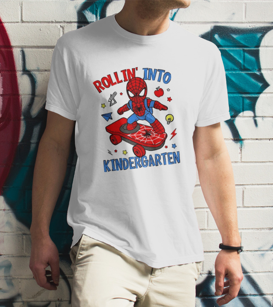 Rollin' Into Kindergarten Spider Man Skateboard Adventure T-Shirt